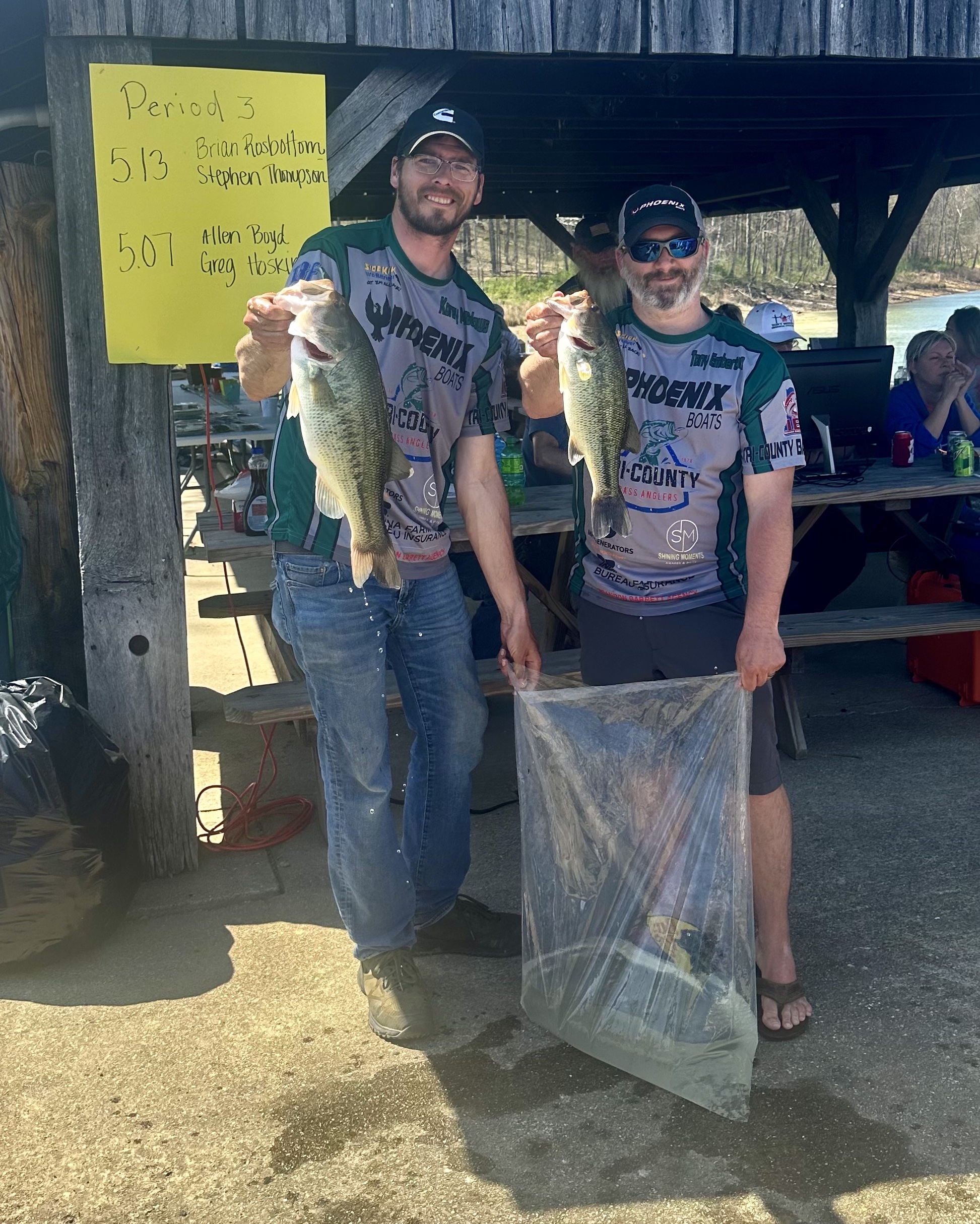 Two Bass Fishermen holding their catches.