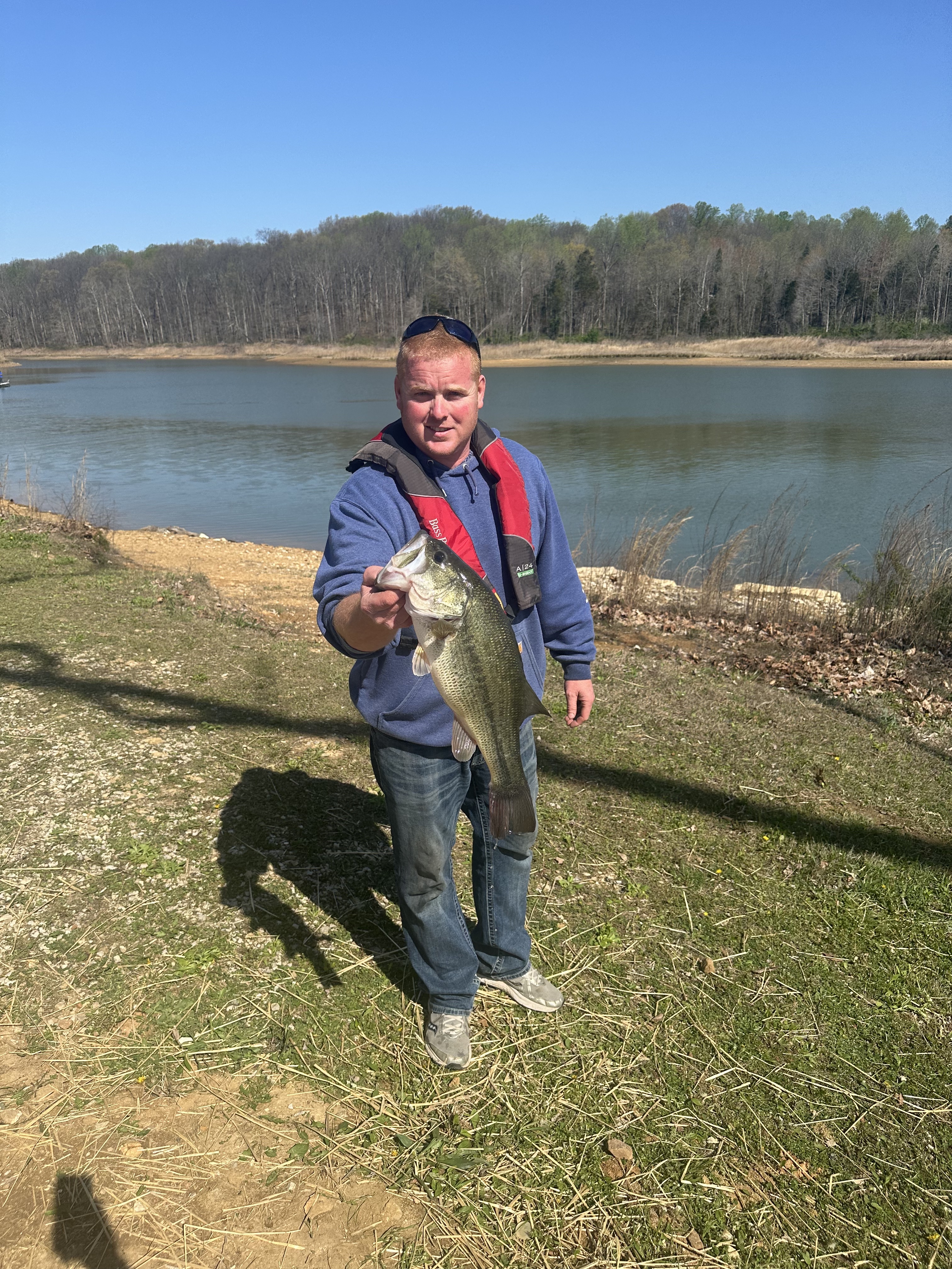 Two Bass Fishermen holding their catches.