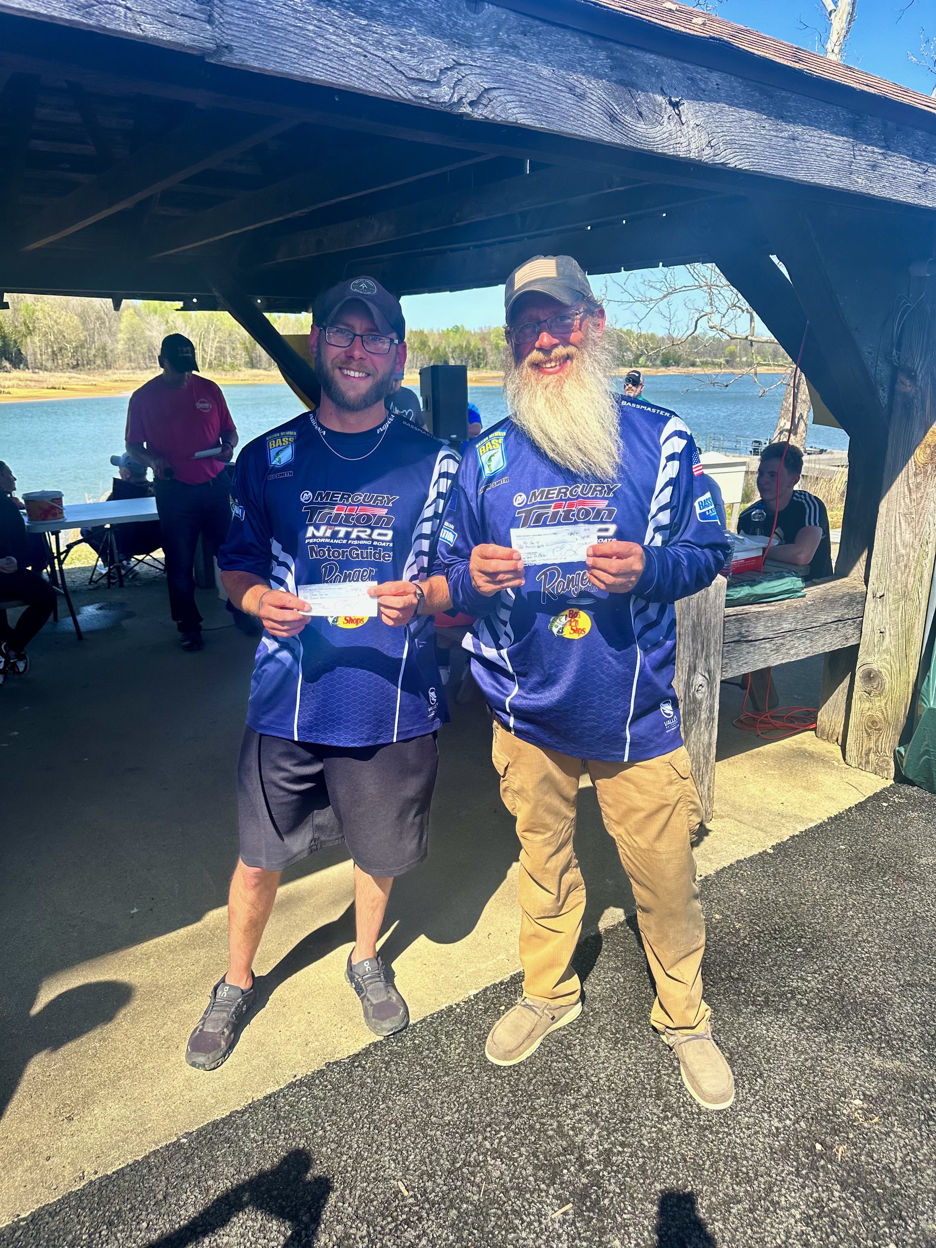 Two Bass Fishermen holding their prize plaques.